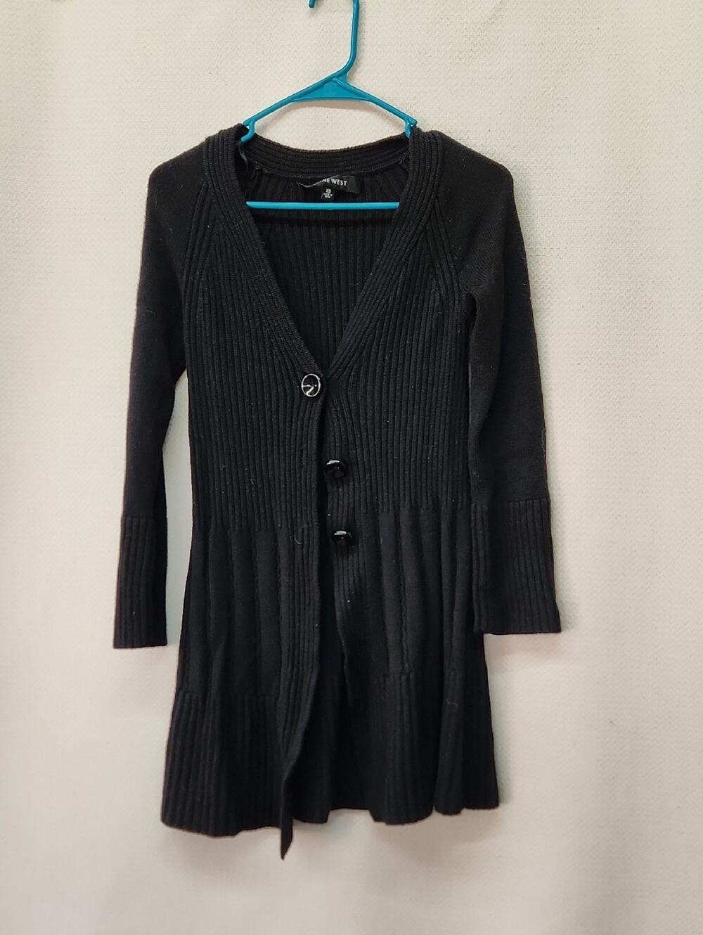Nine West Black Ribbed Long Cardigan
